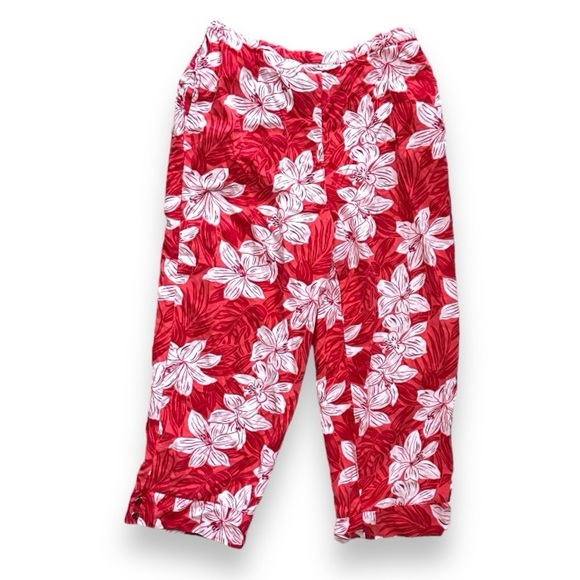 Vintage Sag Harbor Red‎ Tropical Floral Capri Pants Women’s Size 8 Summer Cruise - Picture 1 of 16